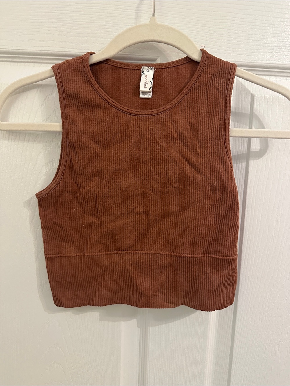 Women's Sleeveless Ribbed Crop Tank Top - Rust